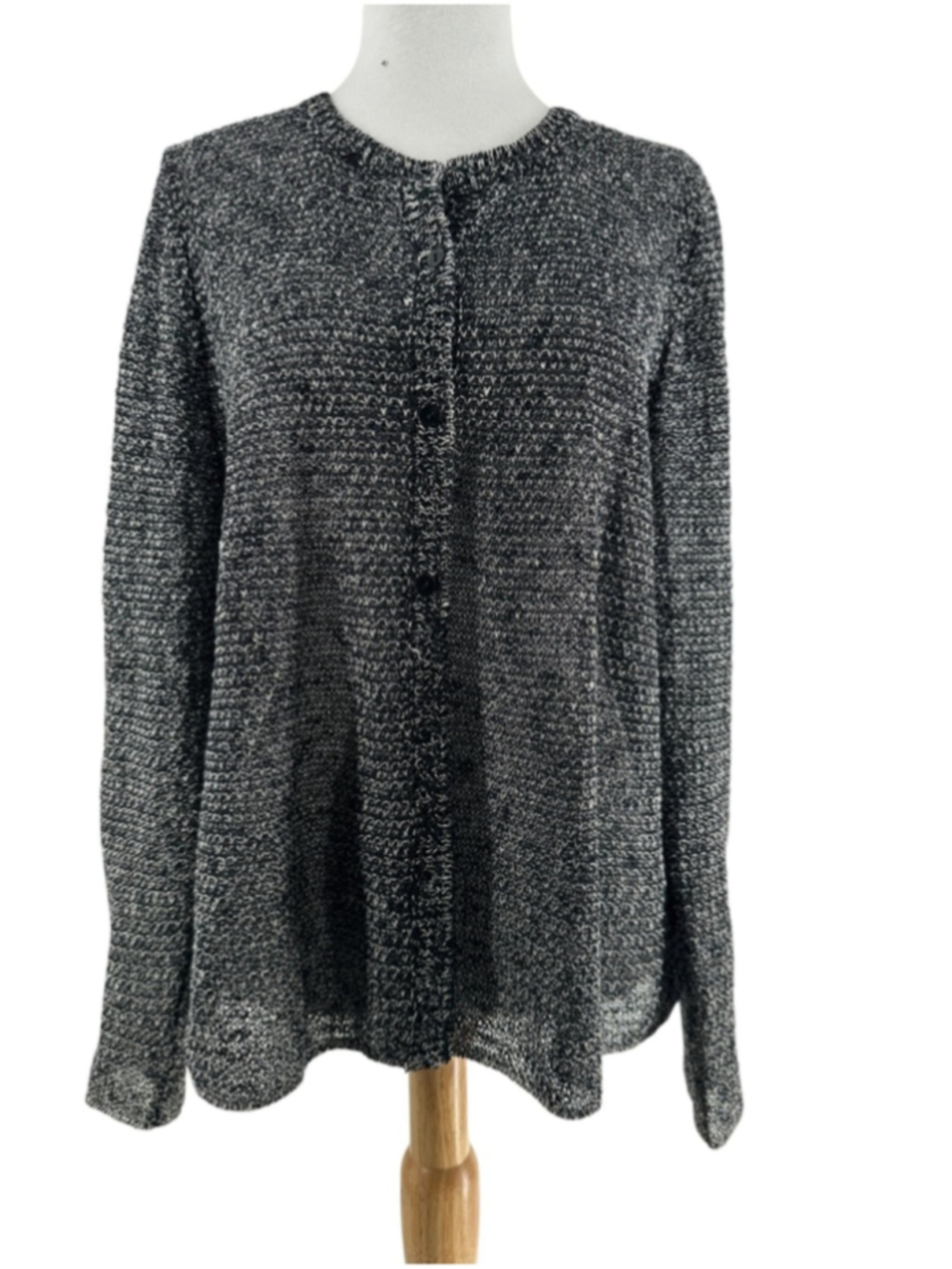 Eileen Fisher cardigan open knit linen blend Black & White layer casual sz Lg - Picture 9 of 9